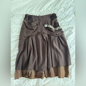 Vintage Bellocoton Layered Pleated Brown Midi Skirt Sz 40 Y2K Avant Garde Grunge